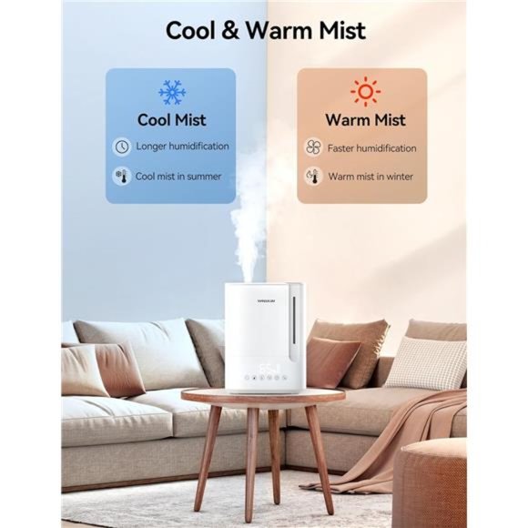 6L Humidifiers for Large Room, Top Fill Ultrasonic Warm & Cool Mist Humidifiers - Picture 2 of 8